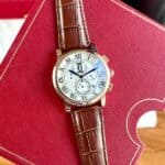 Cartier Chronograph Men’s Watch Swiss First Copy with White Dial & Leather Strap
