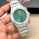 Hublot First Copy Watch with Green Dial – Silver Metal Belt