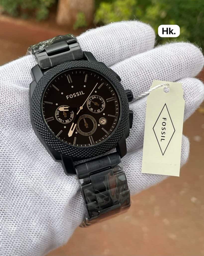 Fossil FS4682 First Copy Black Watch for Men with Metal Strap and Chronograph