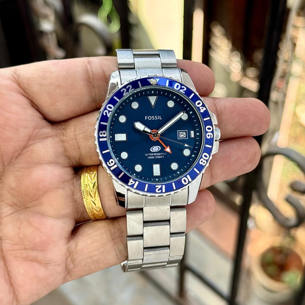 Fossil FS5991 men’s first copy watch with blue dial and stainless steel strap