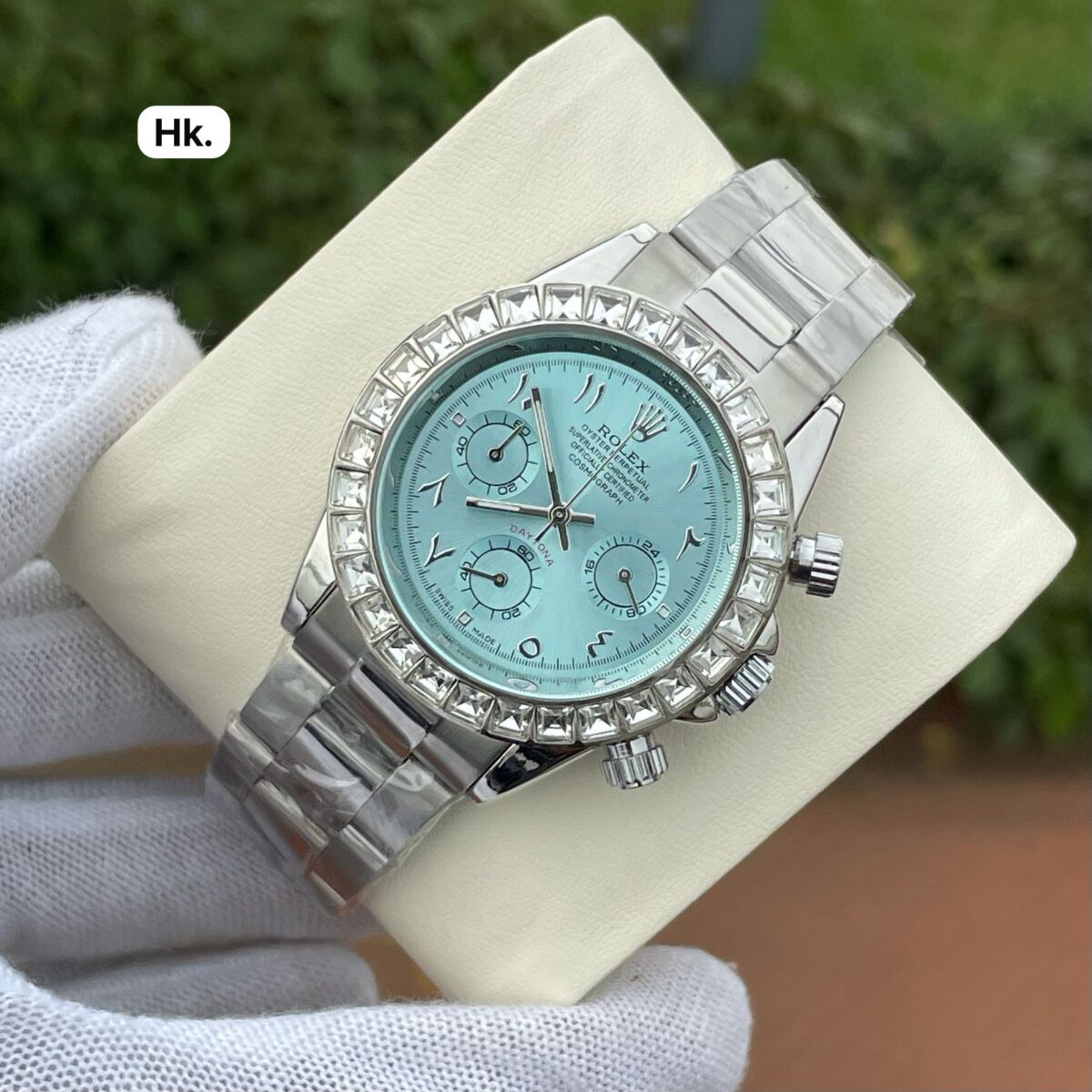 Close-up of Rolex Daytona Rainbow black gem bezel