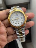 Rolex Oyster Perpetual First Copy with White Arabic Dial – Men’s Quartz Chain Watch