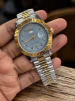 First Copy Rolex Oyster Perpetual Tiffany Blue Dial Watch with Arabic Numerals and Chain Strap