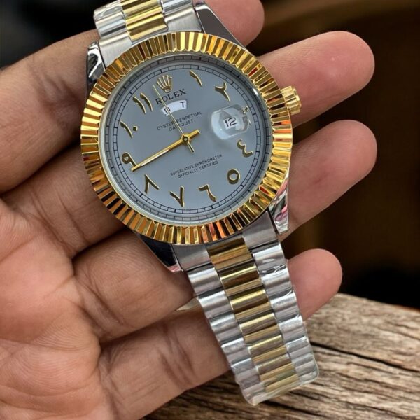 First Copy Rolex Oyster Perpetual Tiffany Blue Dial Watch with Arabic Numerals and Chain Strap