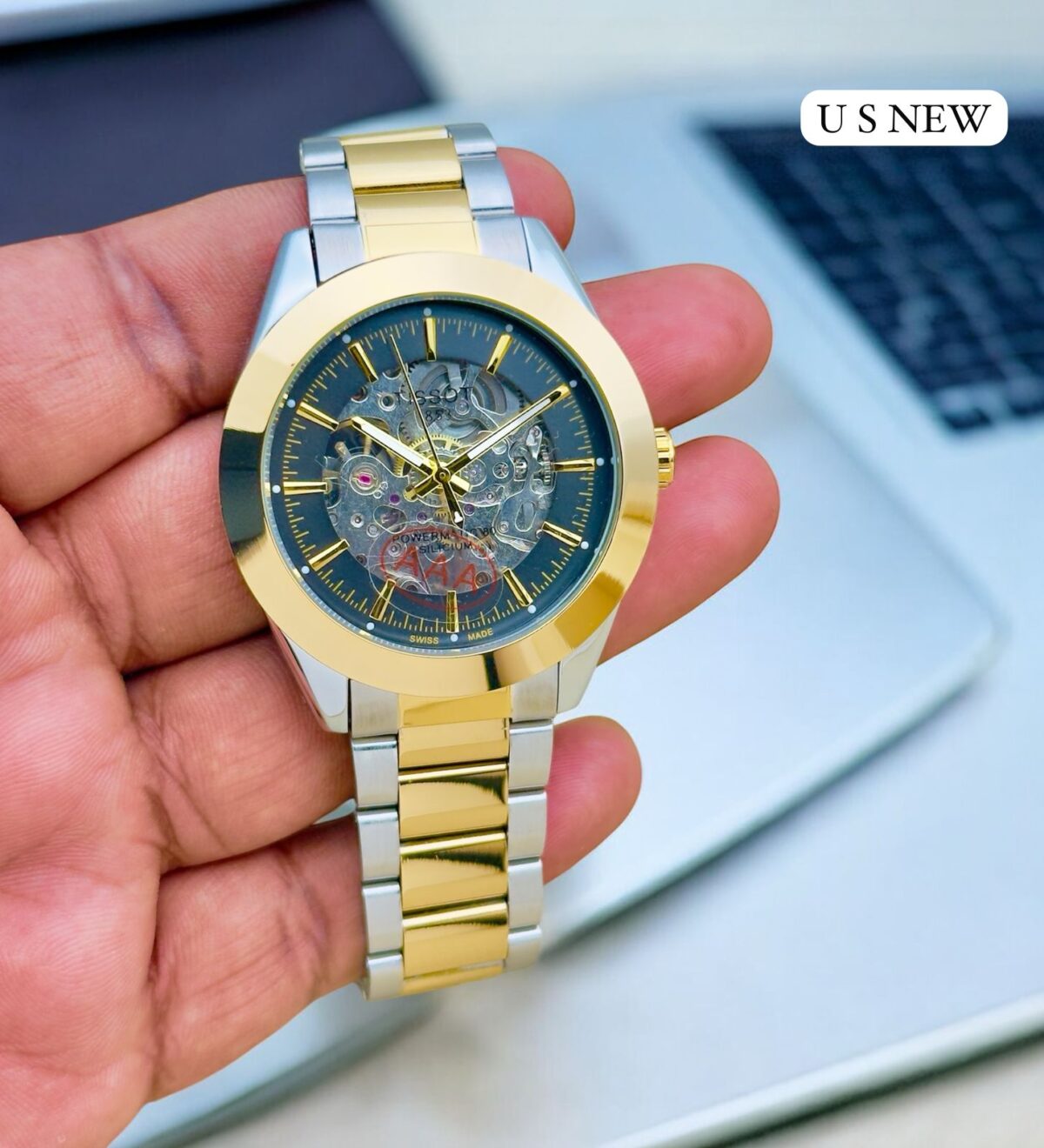 High-end Tissot first copy automatic watch with dark blue dial and metal strap