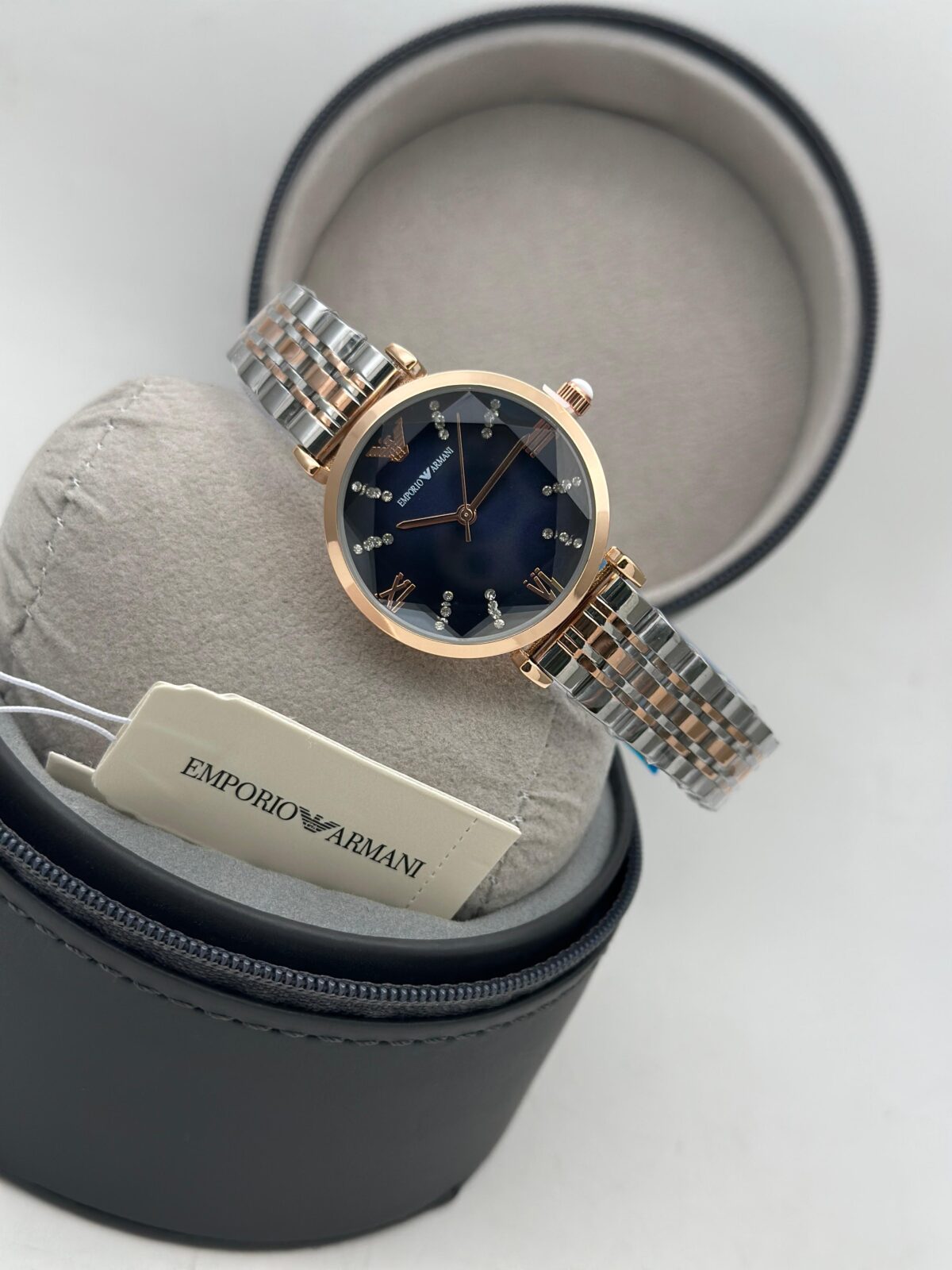 Premium first copy Emporio Armani diamond-studded ladies watch with round dial