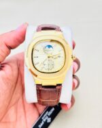 Full Golden - First copy Patek Philippe Nautilus leather strap watch