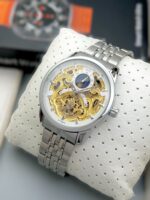 Premium 7AA Patek Philippe Sun Moon automatic watch for men - Silver Belt and White Dial