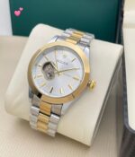 Rolex Skeleton Automatic Watch for Men - Silver Black Dial with Pendulum - First Copy 7A