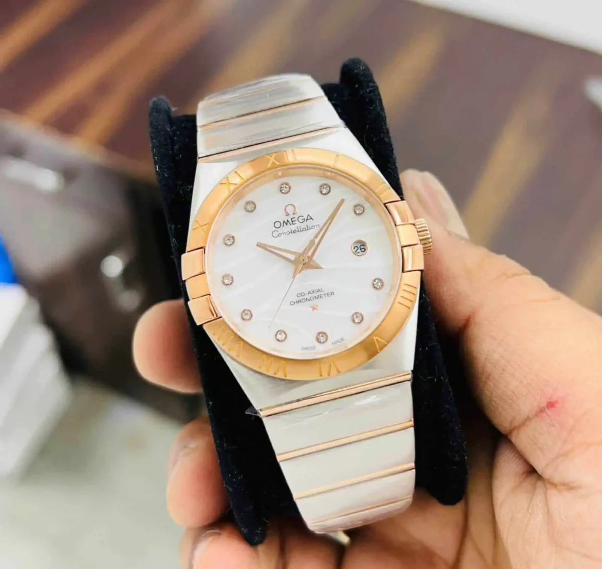 Omega Constellation Close shot on man hand