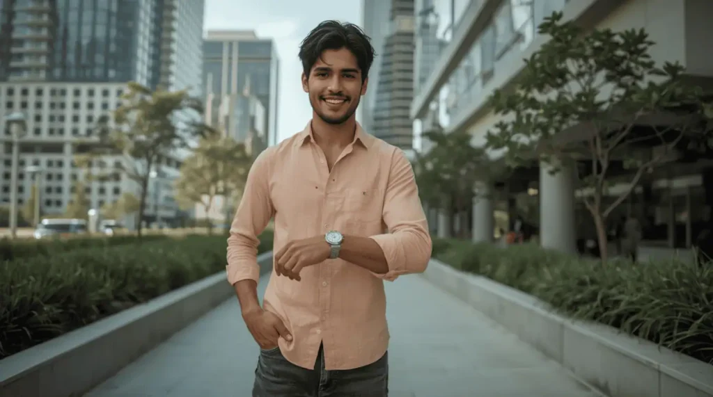 Happy man wearing a watch