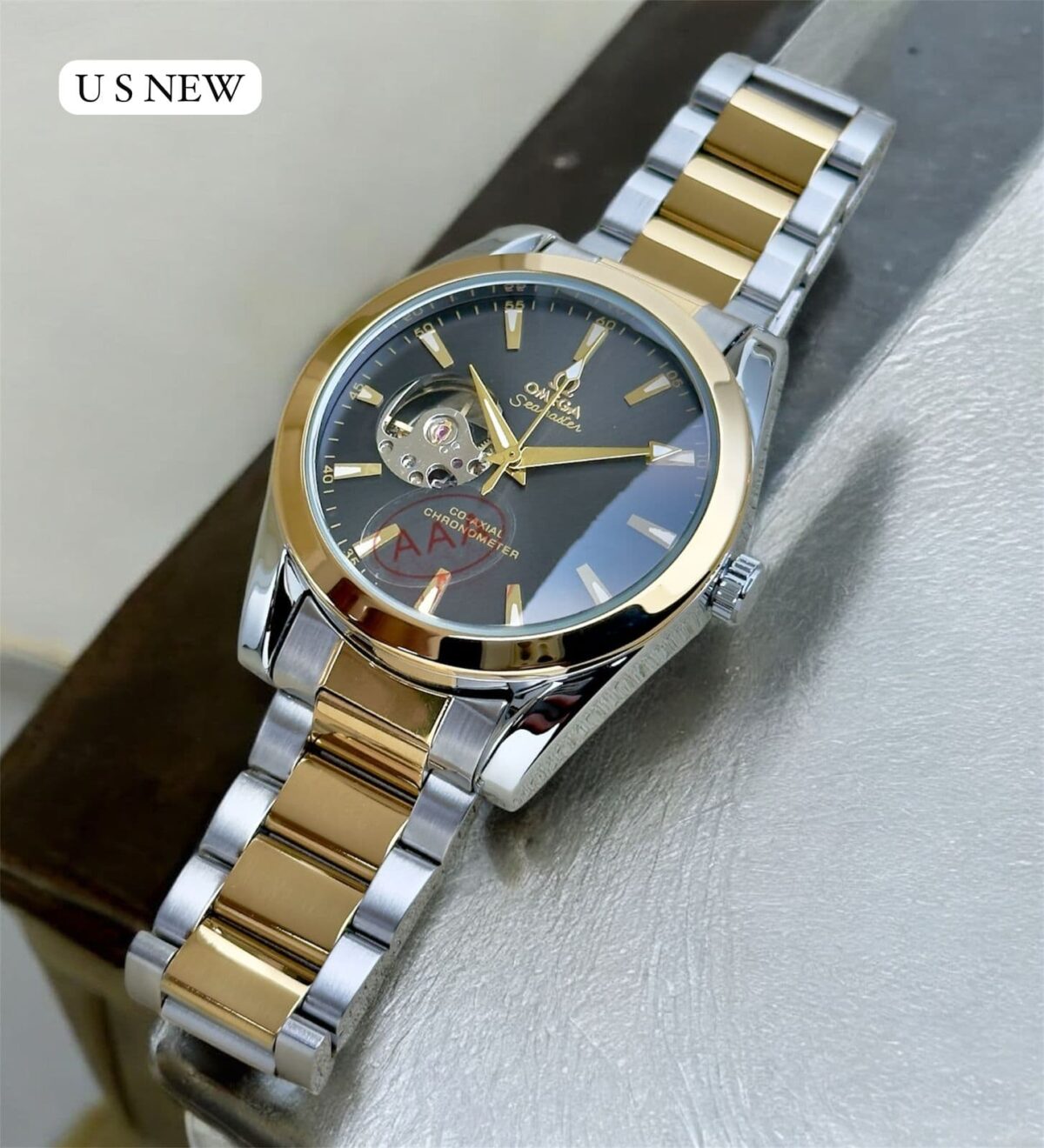 Black Dial Omega Half Skeleton Automatic Watch – Premium Edition