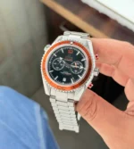 Omega Seamaster Planet Ocean on holding on finger shot