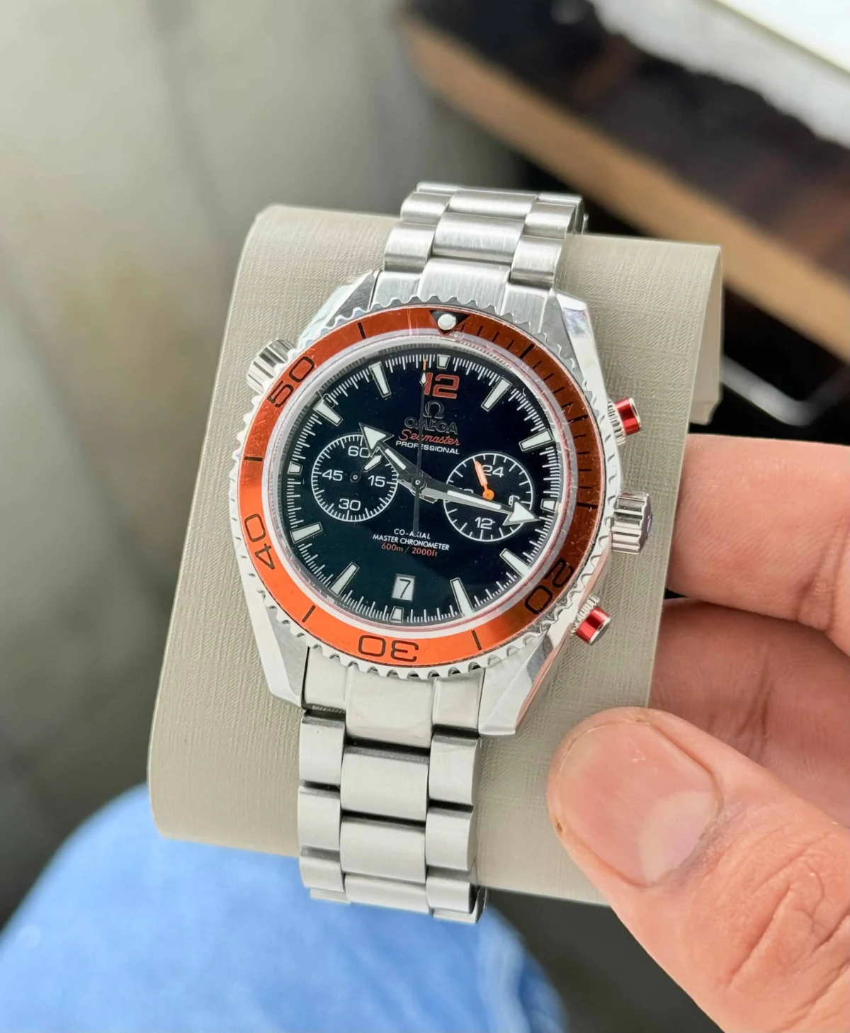 Omega Seamaster Planet Ocean front close shot