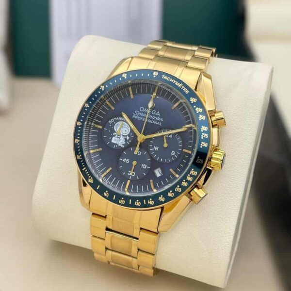 Golen Strap Black Dial Omega Speedmaster Professional Chronograph