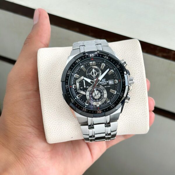 Casio Edifice EFR-539D Men’s Chronograph with 43mm black dial, stainless steel bracelet, and Japanese quartz movement.