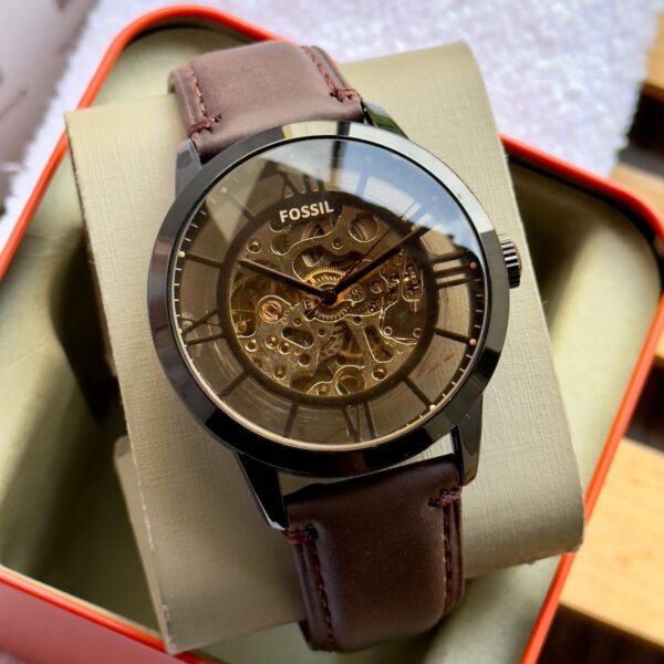 Fossil ME3098 Men’s Analog Watch – 44mm Brown Leather Strap
