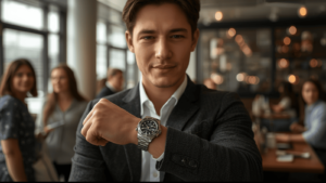 man wearing rolex watch