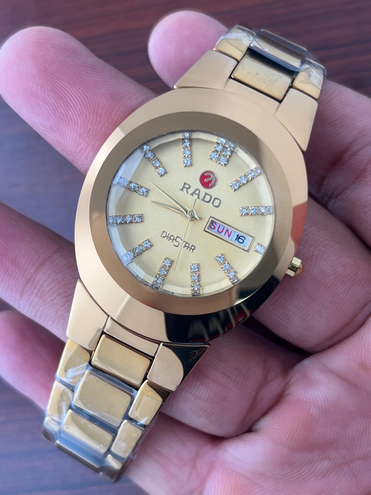 Rado Daystar Round Ceramic Men’s Watch – First Copy with Day-Date Quartz and Yellow Diamond Dial