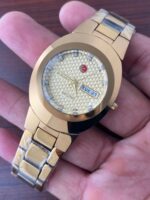 Rado Daystar Round Ceramic Men’s Watch – First Copy with Day-Date Quartz and Gold Diamond Dial