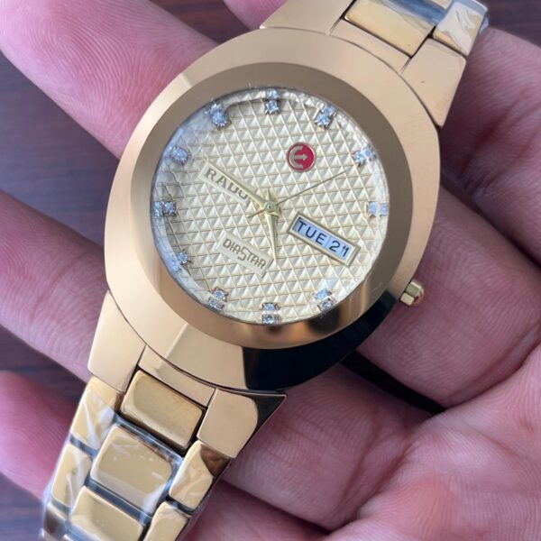 Rado Daystar Round Ceramic Men’s Watch – First Copy with Day-Date Quartz and Gold Diamond Dial