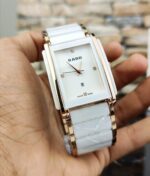 First copy Rado Integral watch for men with 31mm stainless steel and ceramic case, diamond dial, and quartz movement.