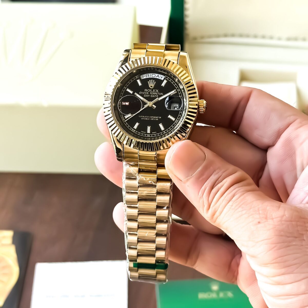 Rolex Day Date Black Dial Quartz Watch 3