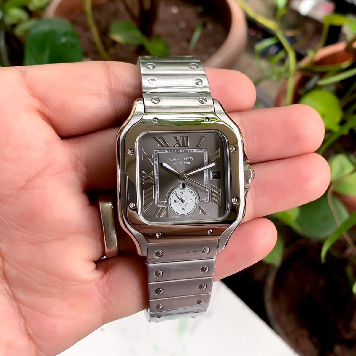 Cartier De Santos Grey 41mm men’s watch – stainless steel, dual time, chronograph,