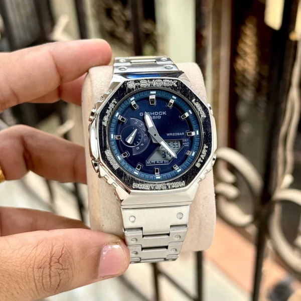Casio G-Shock GM-2110D-2B Inspired Full Metal Men’s Watch with Dark Blue Dial and Stainless Steel Strap