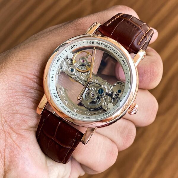 Patek Philippe Transparent Dial Men’s Watch with Leather Strap