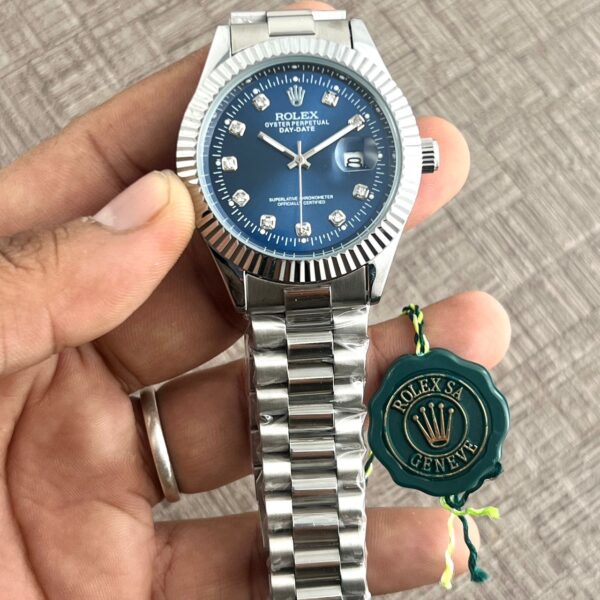 Rolex DateJust Quartz Mother of Pearl Blue Dial Men’s Watch with Silver Stainless Steel Bracelet
