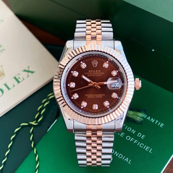 Rolex Oyster Perpetual DateJust Chocolate Mother of Pearl Dial Men’s Watch with Rose Gold Bezel