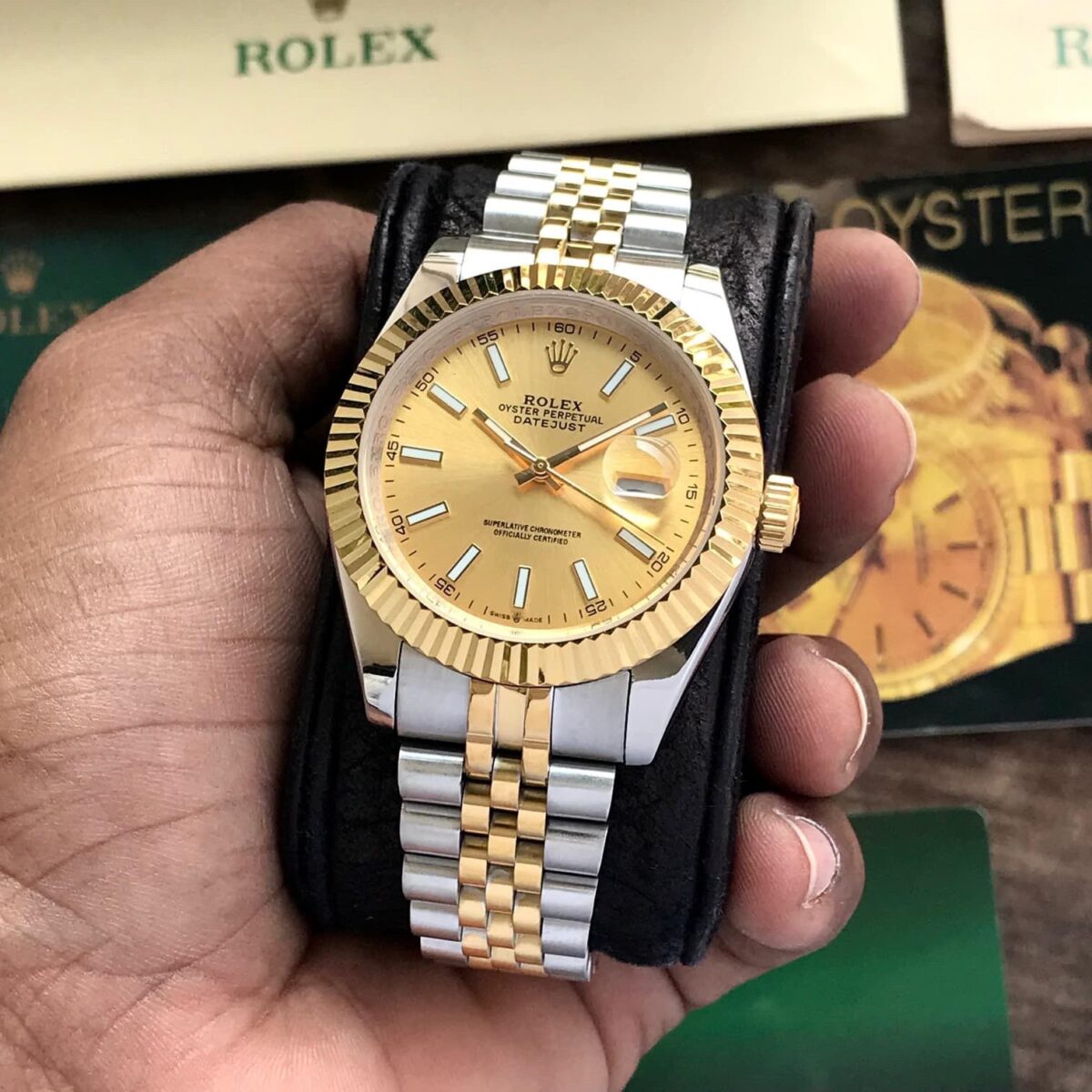 Rolex Datejust men’s automatic watch – gold dial, two-tone bracelet, 41mm case