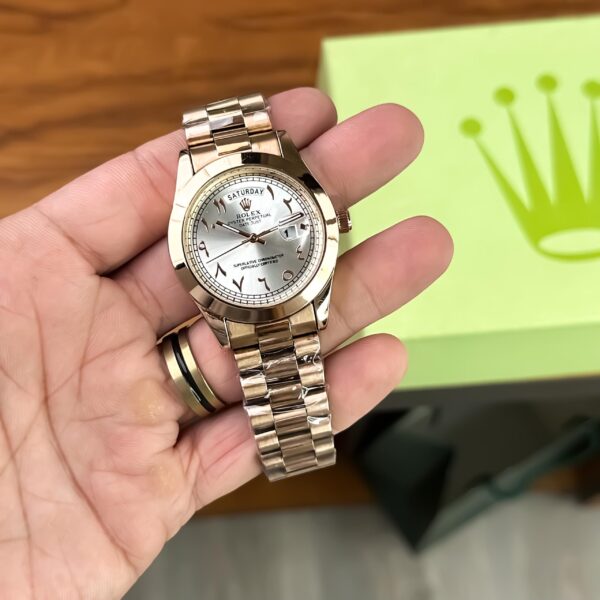Rolex Day-Date Rose Gold Men’s Watch with Arabic White Dial – 7A Premium Quality