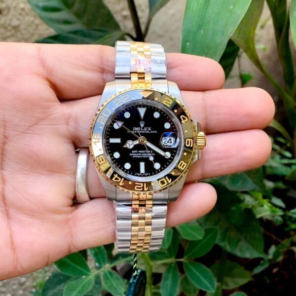 Rolex GMT Black First Copy Watch With Jubilee Two Tone Bracelet