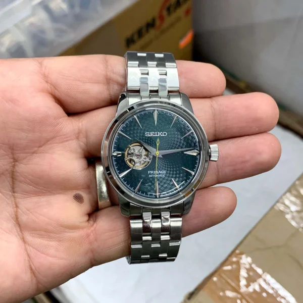 Seiko Presage Cocktail Open Heart First Copy men’s watch – black dial, stainless steel strap, automatic movement