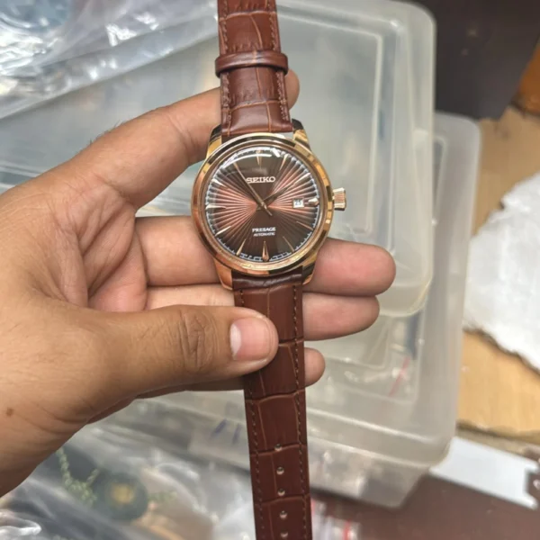 Seiko Presage SRPB46 First Copy 40mm men’s watch – brown dial, leather strap, automatic movement