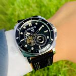 Seiko Tourbillon 43mm men’s watch featuring a black dial, rotating bezel, sporty strap, working counters, and premium Japanese automatic movement.