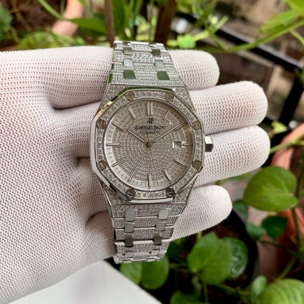 Audemars Piguet Royal Oak Silver Full Diamond Dial Watch 1 watchtown