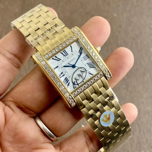 Cartier Tank Golden White Dial Semi Eta