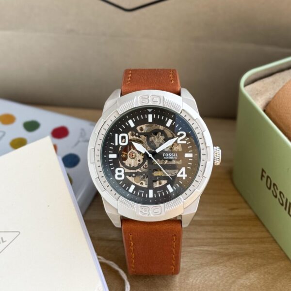 Fossil Bronson Silver Black Brown Leather