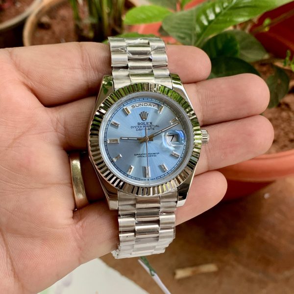 Rolex Day Date Blue Dial Fluted Bezel Semi Swiss Movement 1
