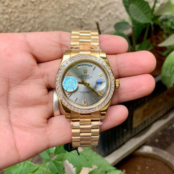 Rolex DayDate Grey Dial With Diamond Bezel